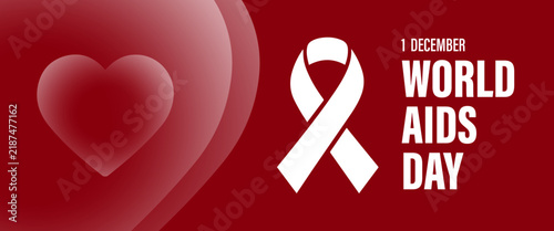 World AIDS Day Red Banner with HIV Awareness Ribbon and Heart.