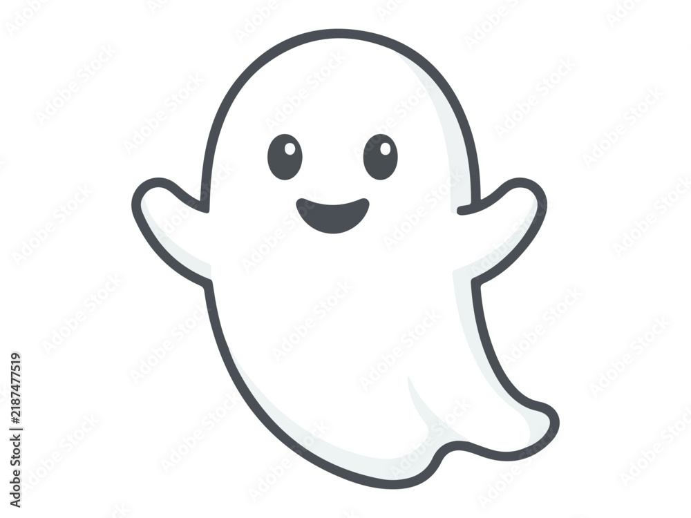 Fototapeta premium Playful ghost vector illustration with a friendly smile on white