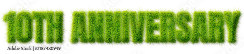 фотографія 10th Anniversary Text Effect with Realistic Green Grass Texture Isolated on Tran