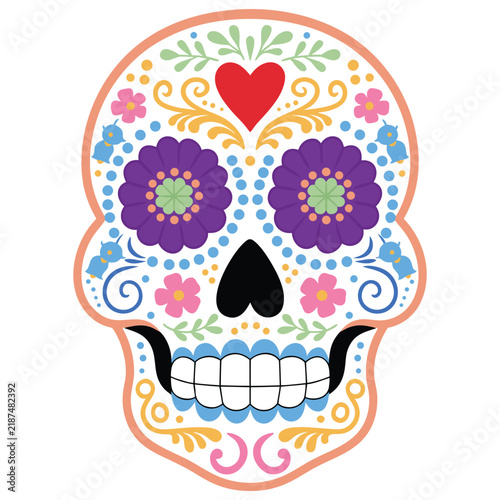Colorful Sugar Skull Vector Illustration for Day of the Dead Dia de Los MuertosColorful Sugar Skull Vector Illustration for Day of the Dead Dia de Los Muertos