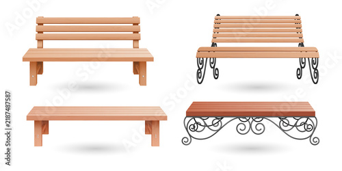 Принти на полотні Four different wooden bench designs on transparent background