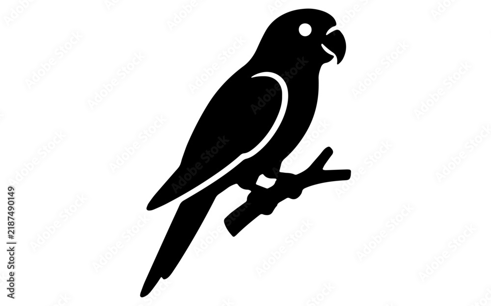 Fototapeta premium Untitled-2848Parrot Perched Branch Macaw Parakeet Tropical Bird Silhouette Vector Icon