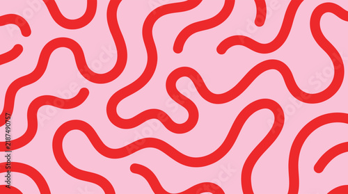 Seamless pattern with red squiggly lines on pink background