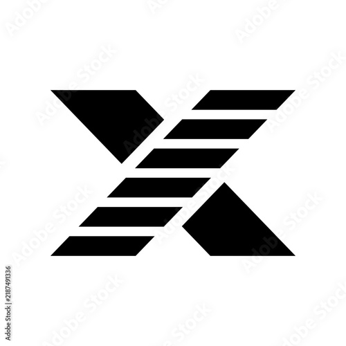 A modern, abstract, and geometric black and white logo featuring a stylized letter X with a solid left arm and a striped right arm.