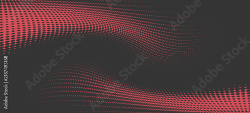 Red halftone dot wave pattern background on dark dark grey background