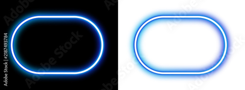 Glowing blue neon capsule frame on black and transparent backgrounds