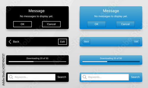 Tapety artystyczne Dark and blue theme UI message boxes, navigation bars, and search widgets user interface design template