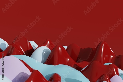 Festive abstract Christmas background featuring glossy red waves and pastel accents, creating a playful modern holiday atmosphere.