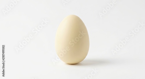 Single natural beige egg on white background
