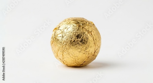Spherical chocolate ball wrapped in gold foil