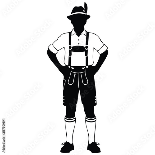 Картината върху платно Man in traditional german lederhosen vector silhouette line art for octoberfest festival