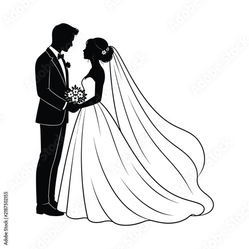 Minimalist Black-and-White Wedding Illustration