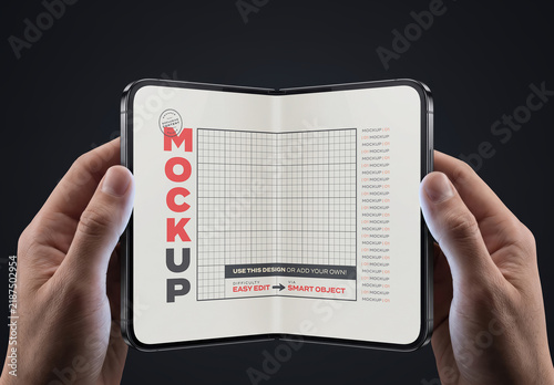 Hands Holding Foldable Dual Phone Inside Screen Mockup