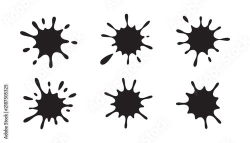 Black ink paint blots set isolated on transparent background for creative graphic design work.