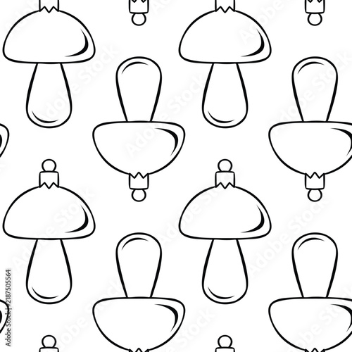 Vintage glass mushroom Christmas tree ornament in black and white doodle pattern. Simple vector sketch for retro holiday decor and toy packaging