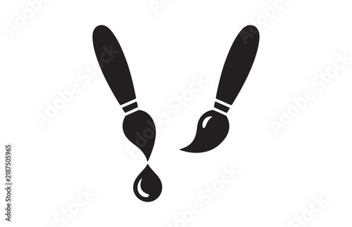 Black paint brush icon graphic element design with paint dropping isolated on transparent background.