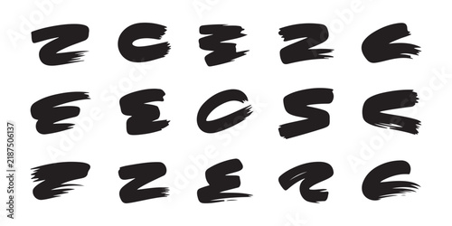 Black grunge brush strokes graphic elements for background and creative design assets collection.