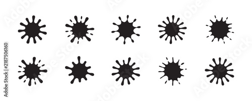 Black ink splash liquid splatter graphic design elements isolated on transparent background.