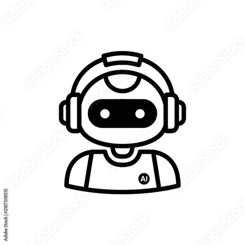 Minimalist AI Robot Icon with Headphones