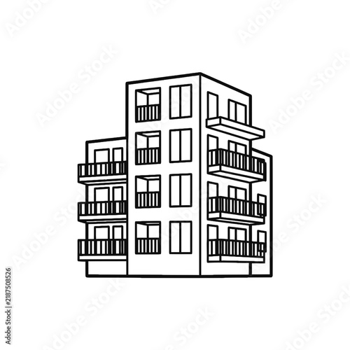 Minimalist Apartment Building Icon with Balconies