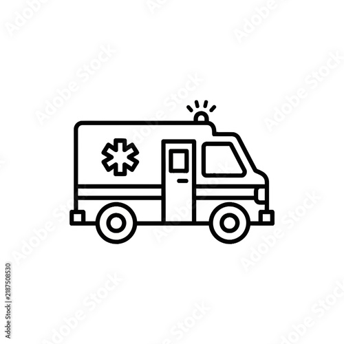 Minimalist Ambulance Vehicle Line Icon Isolated on White