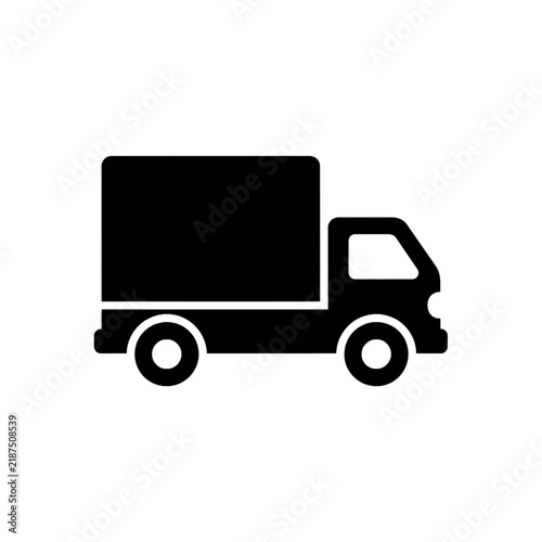 Minimalist Black Delivery Truck Icon Isolated