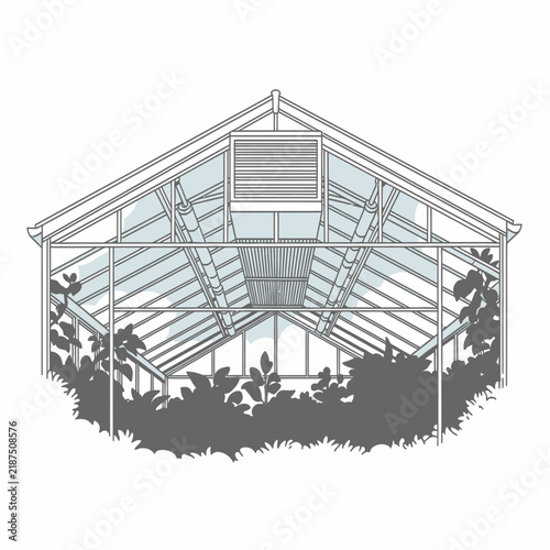 Illustration of a Greenhouse with Plants on Transparent Background