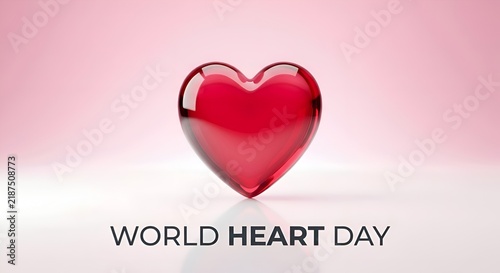 World Heart Day red glass heart on pink background