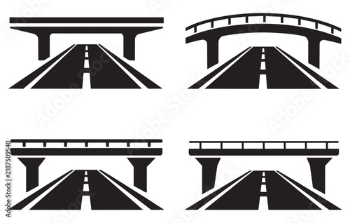 Bridge and highway silhouette collection with modern overpass road transportation designs