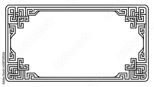Bild auf Leinwand Decorative square frame with intricate black geometric meander pattern on white