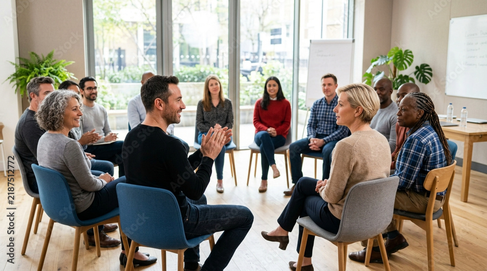 Obraz premium Diverse Group of Professionals Participating in a Collaborative Workshop and Team Building Session in a Modern Office