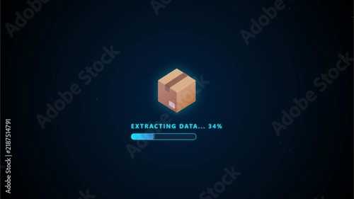 Isometric box data extraction progress bar loading screen