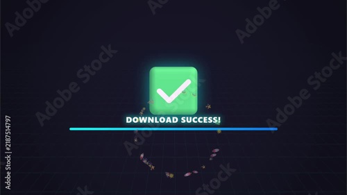Digital download progress bar animation with success checkmark