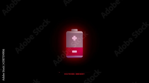 Low battery icon glowing with red light on black background
