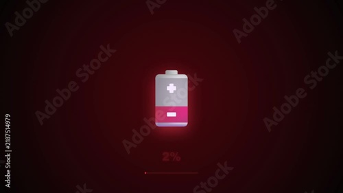 Red low battery icon flashing with two percent charge status