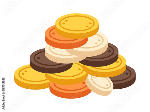 Colorful stack of flat round washers in various shades transparent background