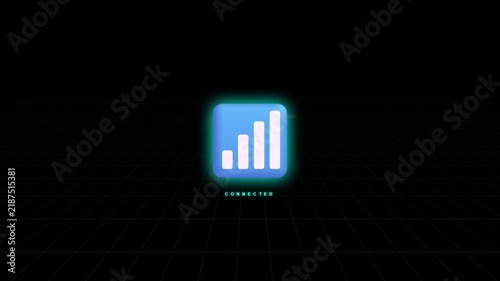 Glowing neon signal icons on dark digital grid