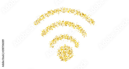 Golden glitter wi-fi symbol made of sparkles and dots