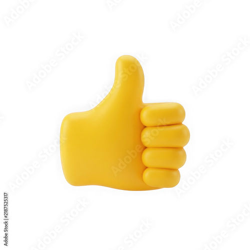 Yellow 3d thumbs up hand gesture icon isolated on transparent background