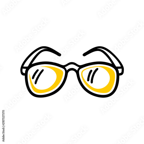 Eyeglasses with yellow circular lenses black outline doodle.