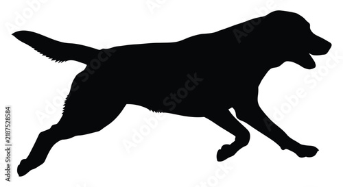 Black silhouette of a running dog against a white background