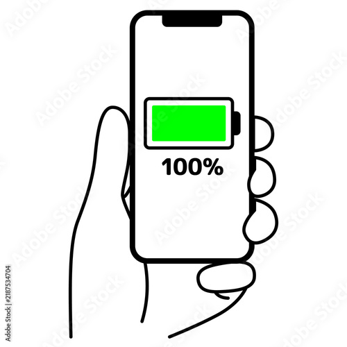 Plakat バッテリーが100%表示のスマートフォンを持つ手