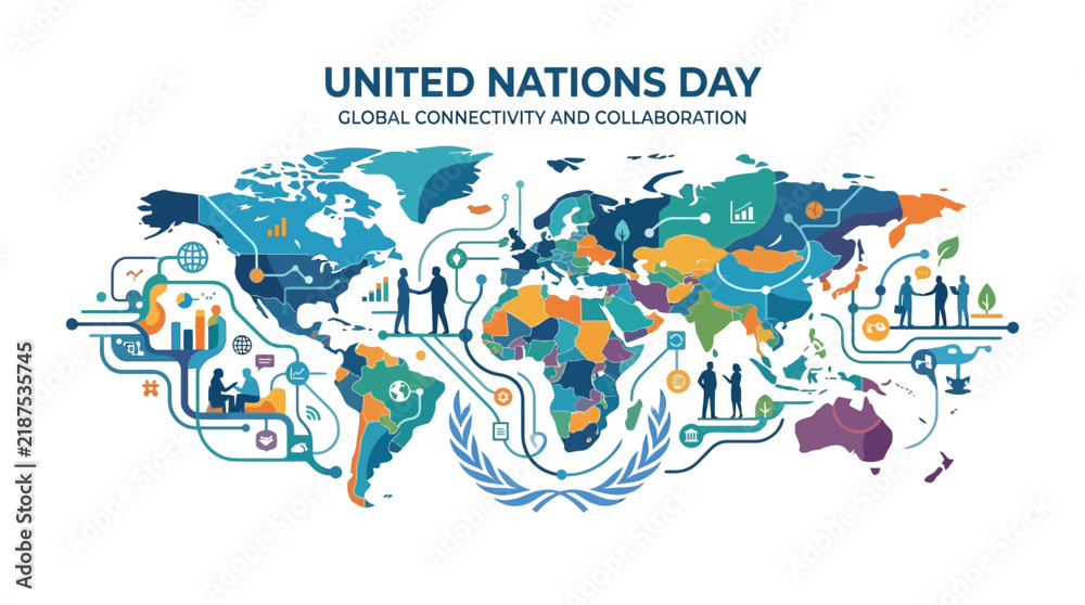 Naklejka premium Global connectivity and international collaboration world map flat vector illustration