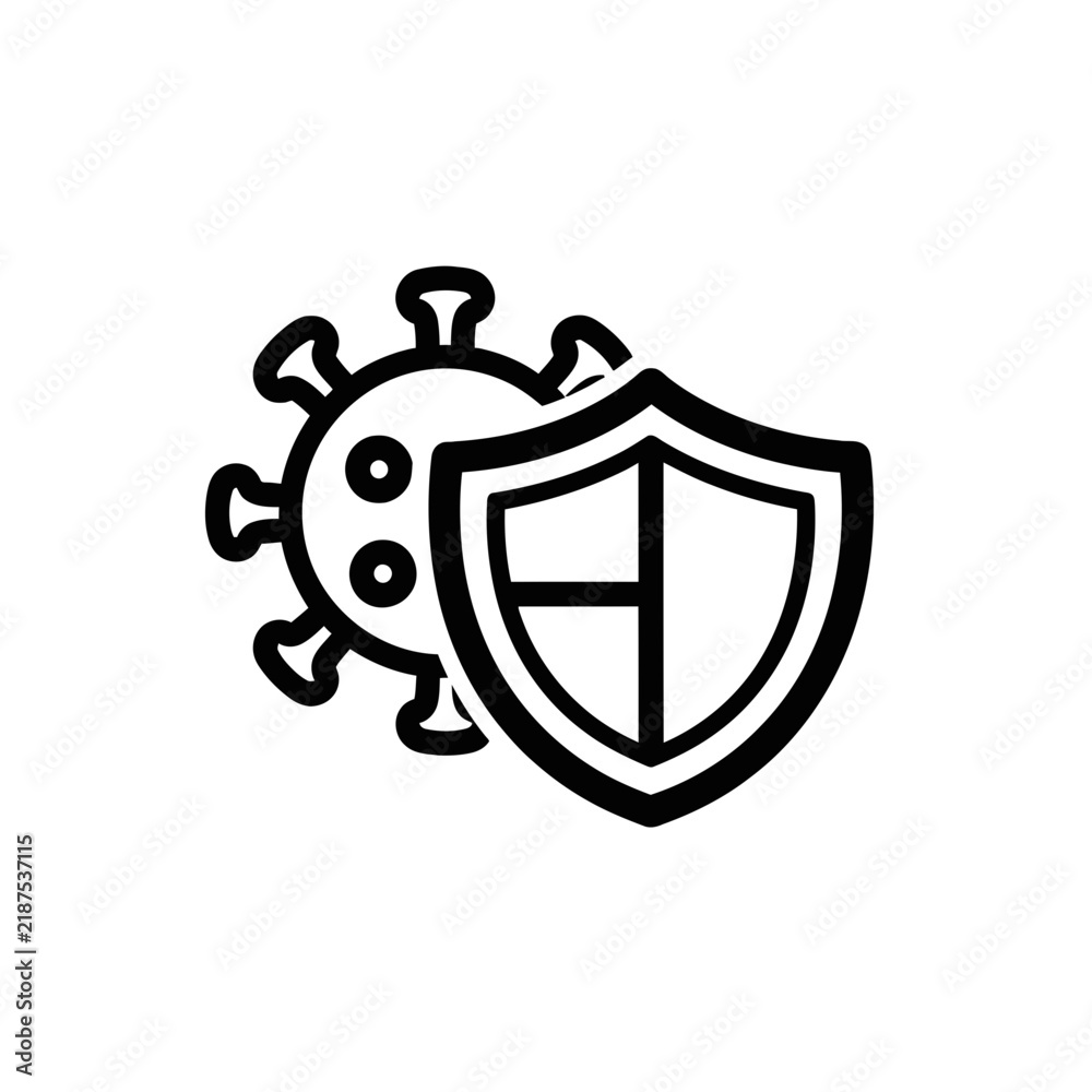 Fototapeta premium Virus Protection Shield and Pathogen Line Art Icon