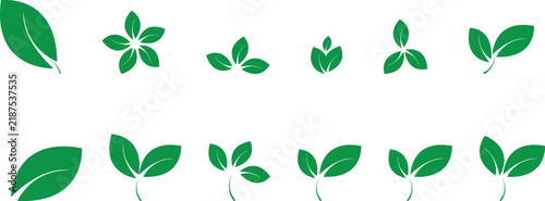 Green Leaf Vector Icon Set for Eco Friendly Logo Design and Natural Organic Branding Elements