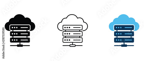 Plakat server rack icons connected to cloud symbols representing cloud computing and data storage solutions