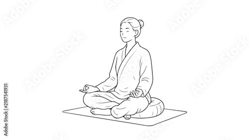 Woman meditating in lotus pose line art vector illustration