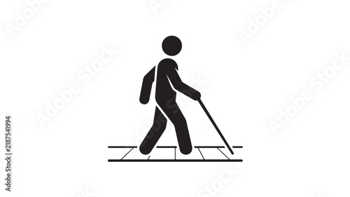 Blind Person Walking with White Cane Vector Icon Symbol