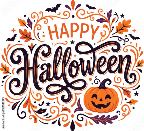 Happy halloween decorative text vector illustration