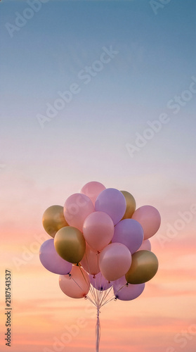 Pastel Flying Balloons Sunset Sky Wallpaper